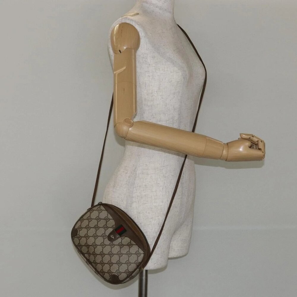 GUCCI GG Supreme Web Sherry Line Bag PVC Beige Gold 89 02 066 Auth BA7117